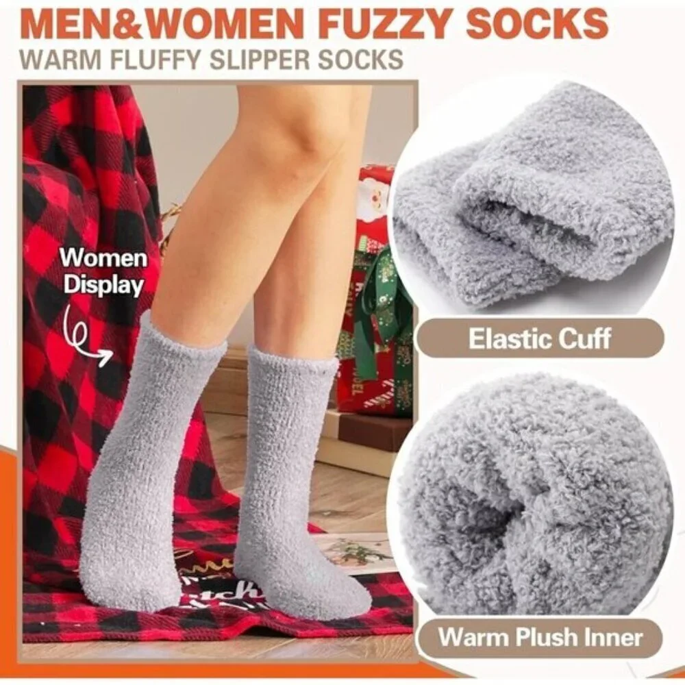 Fuzzy Winter Socks Thick Cozy Plush for Men & Women (2 Sizes M/L)